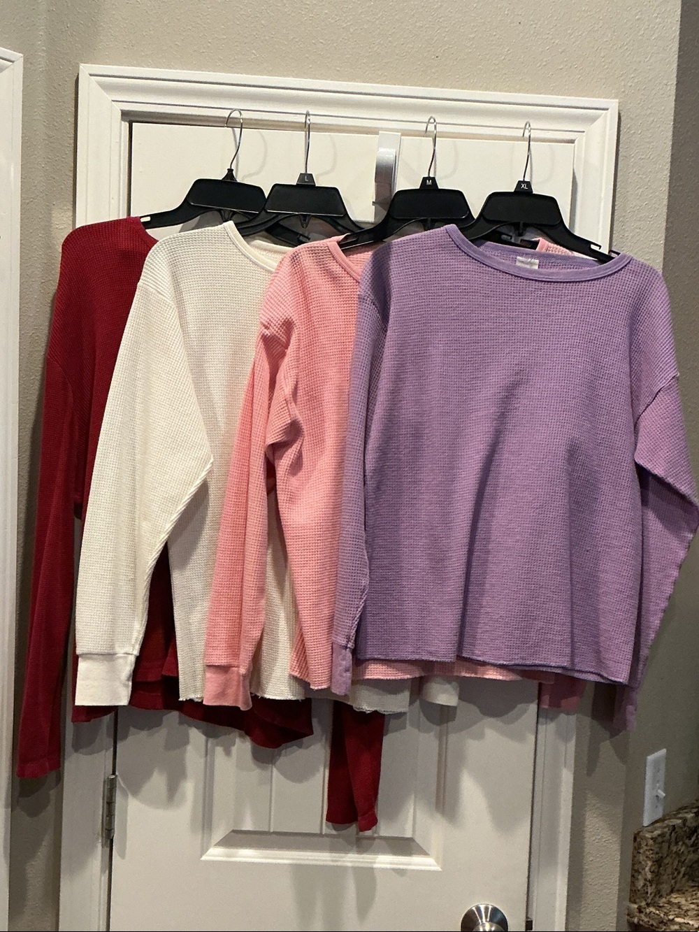 Waffle Knit Long Sleeve Sweater - Lavender, Pink, Cream, Burgundy